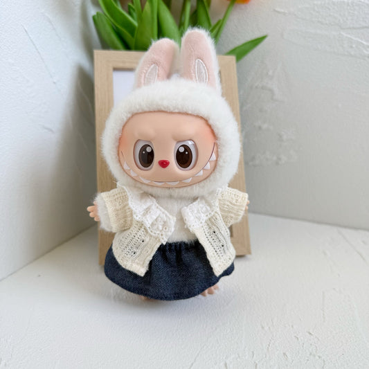 Clothes Only] 15cm 17CM Labu Cloth Sit Party Doll Beige Cardigan LABUBU Skirt Pants