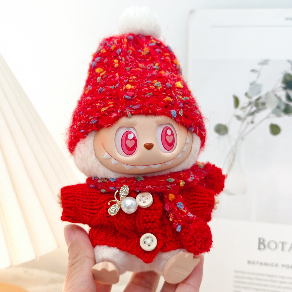 Labubu Doll Red Sweater & Hat Outfit for 1st & 2nd Gen Vinyl Pendants