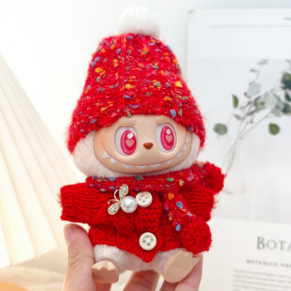 Labubu Doll Red Sweater & Hat Outfit for 1st & 2nd Gen Vinyl Pendants