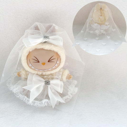 Labubu 17cm Doll Wedding Dress with Lace & Angel Wings