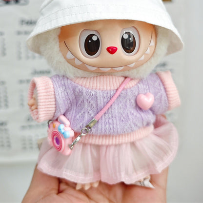 Labubu Doll Spring Outfit Set with Straw Hat & Accessories for 17cm Vinyl Doll