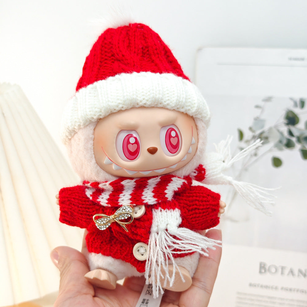 Labubu Doll Red Sweater & Hat Outfit for 1st & 2nd Gen Vinyl Pendants