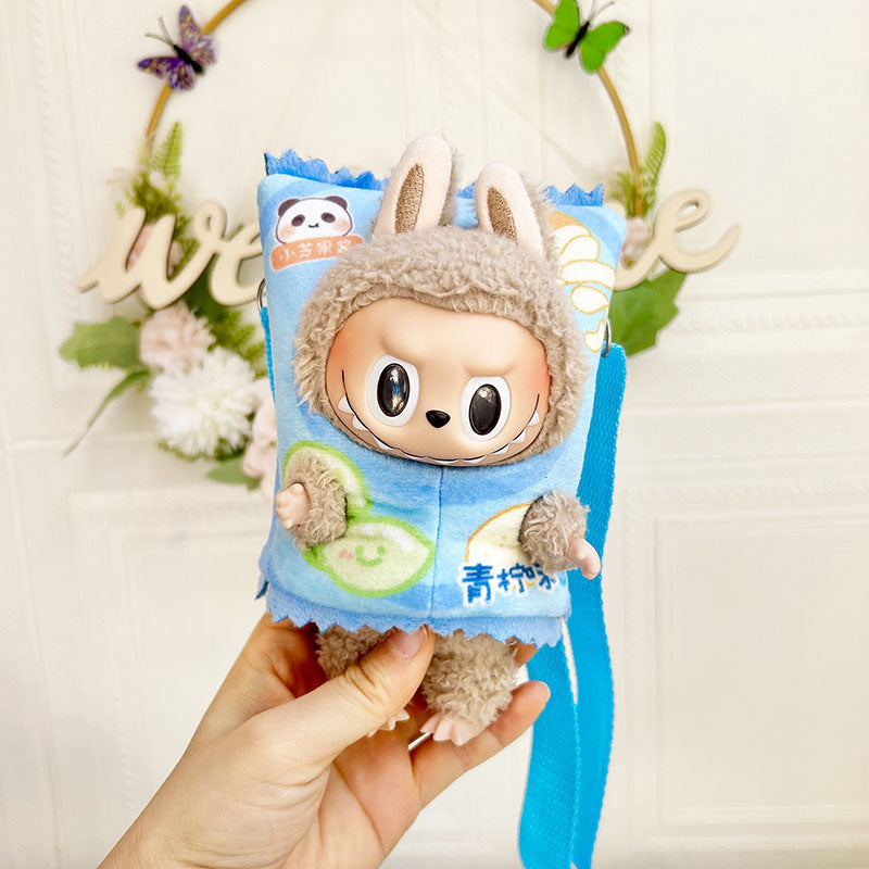 Only clothes] 17CM Rab cloth headgear key chain LABUBU outside with French fries potato chips bread baby hat
