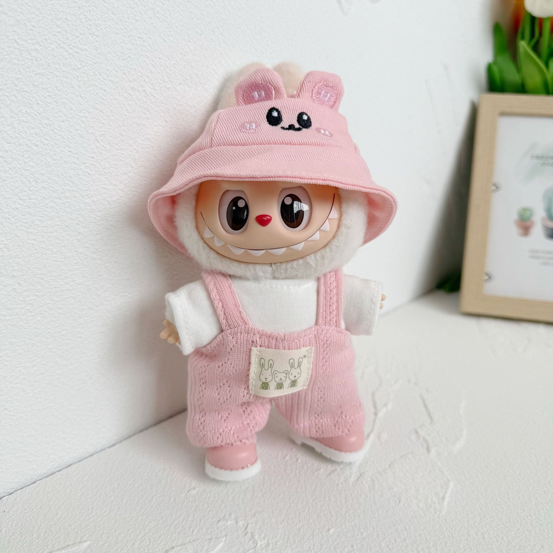Clothes Only] 17cm Labubu Pendant Couple T-Shirt Overalls Skirt Clothing Accessories Blind Box Doll Clothes