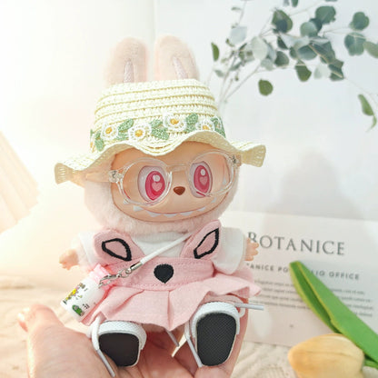 Labubu Doll Spring Outfit Set with Straw Hat & Accessories for 17cm Vinyl Doll