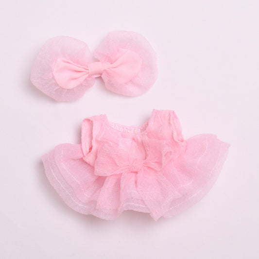 Labubu Doll Pink & Blue Big Bow Sundress Outfit with Headwear for 17cm Vinyl Doll