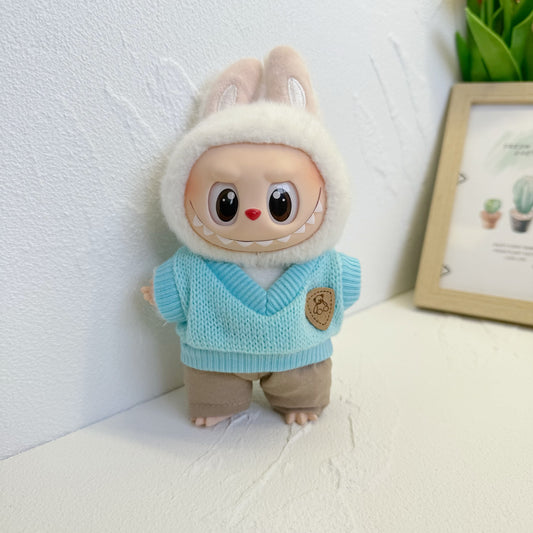 Labubu Sit Party Doll Coat Blue Knitted Pullover Two-Piece LABUBU for the First and Second Generation Clothes