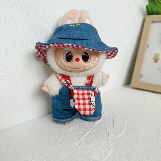 Only clothes] the first and second generation blind box pull cloth doll clothes pendant LABUBU for Denim puppy suspenders