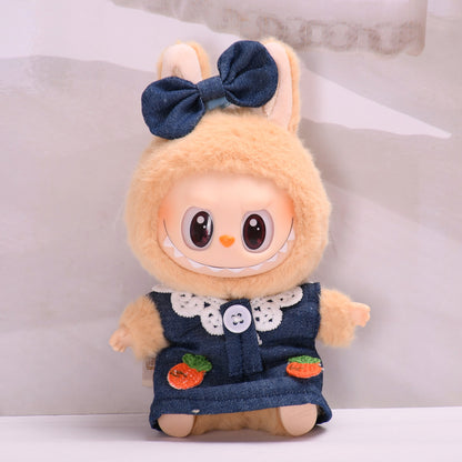 Labubu Doll Navy Skirt Outfit - Denim Two-Piece Set for Sitting Vinyl Dolls