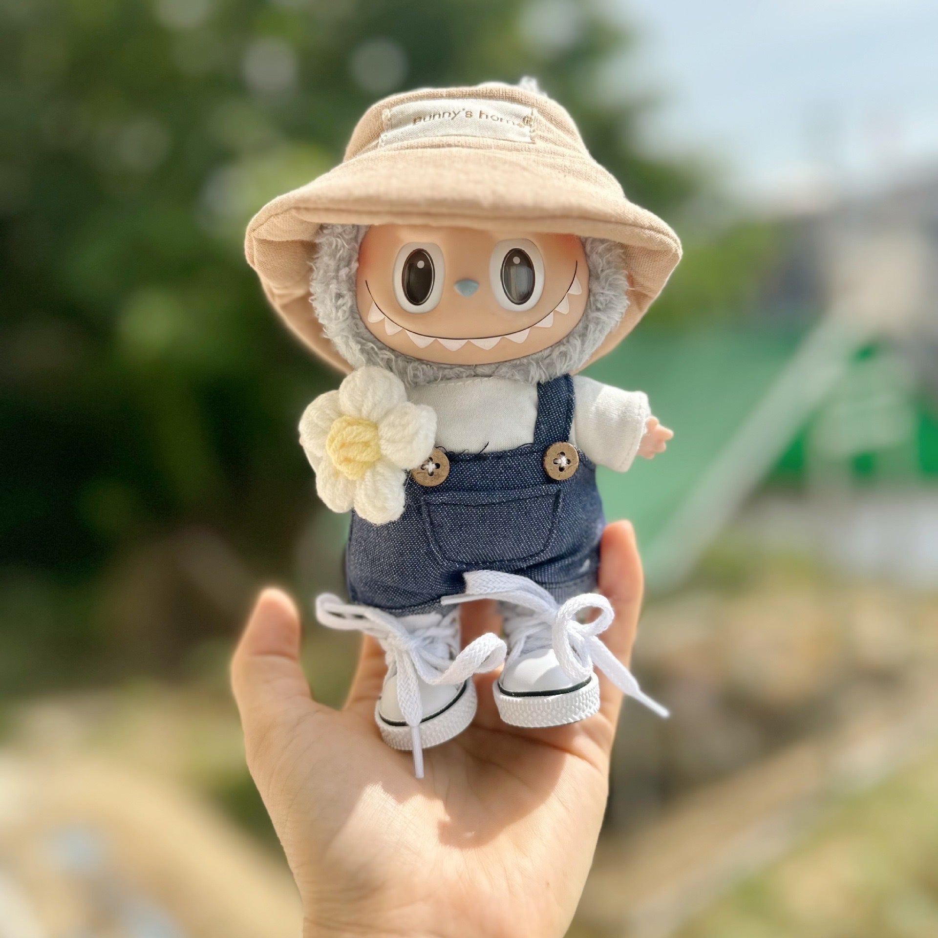 Accessories Only] 17CM Blind Box Rab Cloth Doll Clothes Fashion Denim Vest Keychain LABUBU Scooter