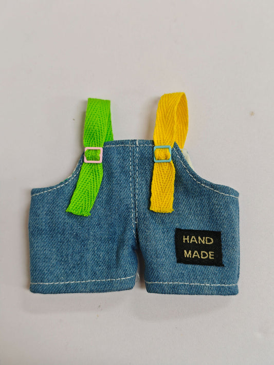Labubu 17cm Doll Denim Suspenders Outfit with Black Glasses