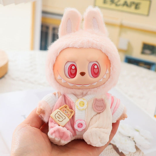 Labubu doll clothes 17cm climbing clothes jumpsuit blind box generation 2 generation labubu pendant doll with replacement clothes