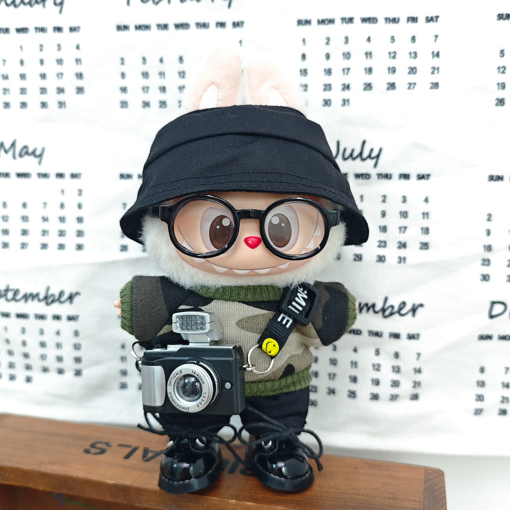 Labubu 17cm Doll Camouflage Outfit with Fisherman Hat & Accessories