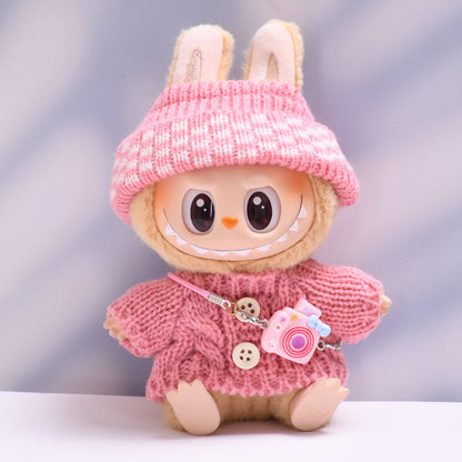 Labubu Doll Button Sweater & Hat Outfit Set for 1st & 2nd Gen Pendants