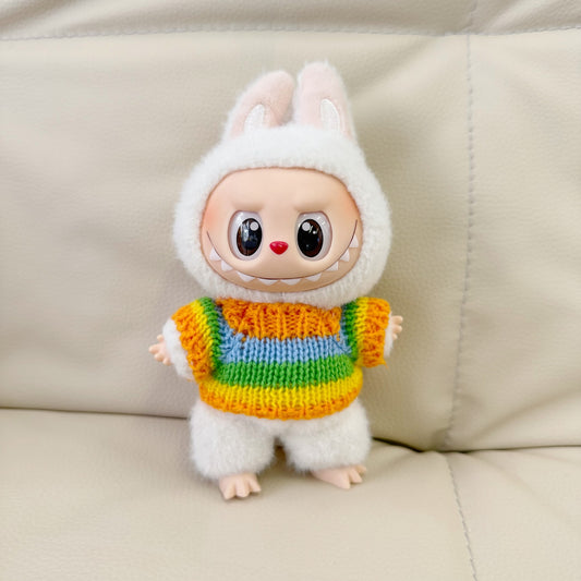 Labubu Doll Rainbow Sweater & Overalls Outfit for 10cm/17cm Vinyl Doll