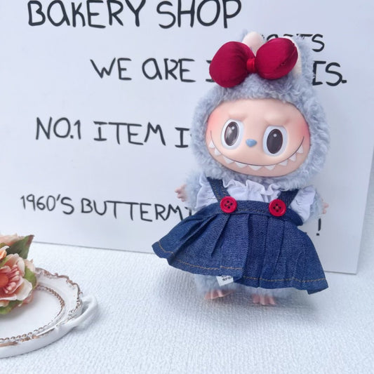Labubu Doll Denim Skirt Outfit for 17cm Vinyl Doll - Macaron Style