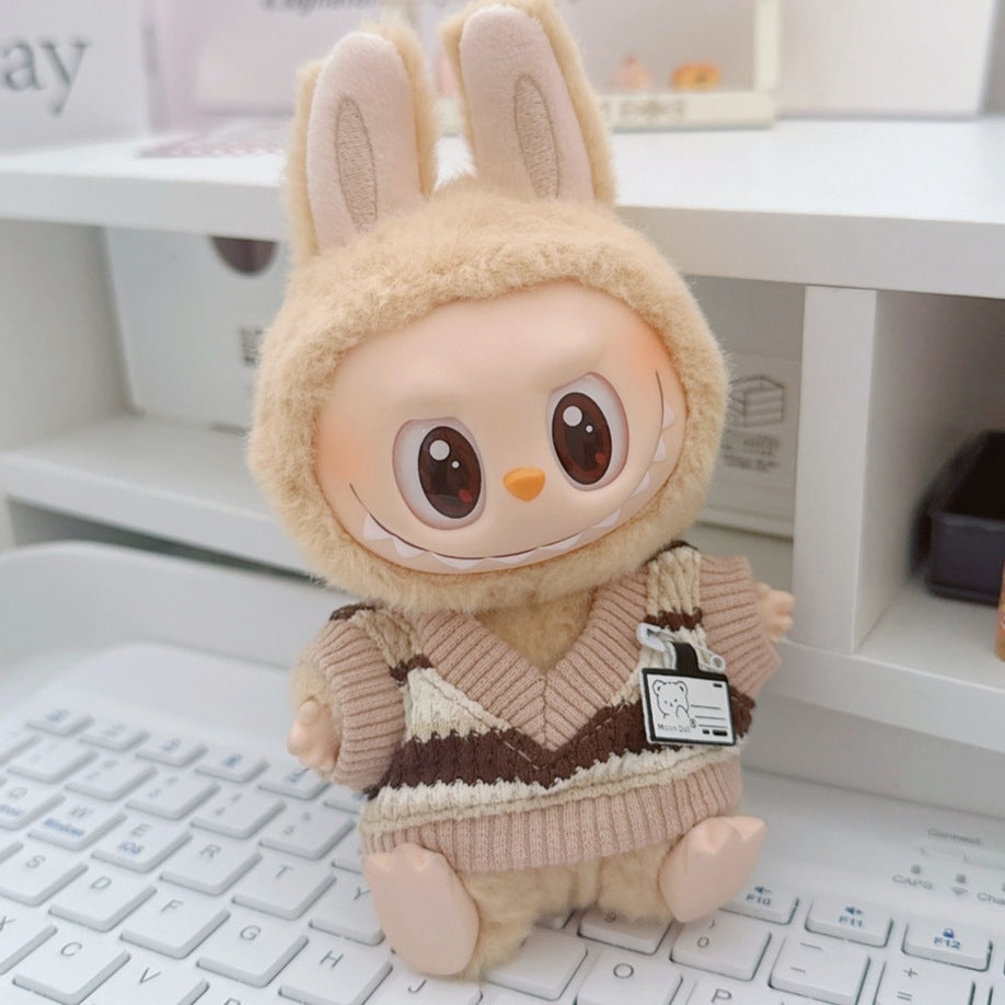 17cm Plush Doll Pendant 10cm Cotton Doll Knitted Vest College Style Office Suit Workwear Doll Clothes