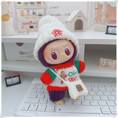 Labubu Doll Christmas Outfit - Snowflake & Gingerbread Man Sweater with Knitted Hat