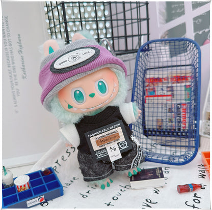 Labubu 17cm Doll Trendy Smoke Purple T-Shirt & Shorts Outfit