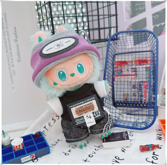 Labubu 17cm Doll Trendy Smoke Purple T-Shirt & Shorts Outfit