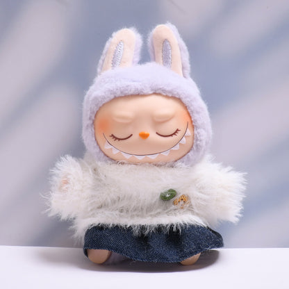Labubu Doll Outfit - Furry Button Top & Denim Skirt/Jeans for 2nd Gen Pendant
