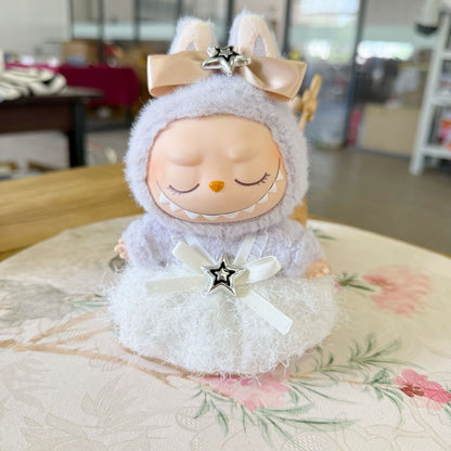 Only baby clothes] 17cm cloth clothes blind box Labubu key chain doll with long feather dress adorable
