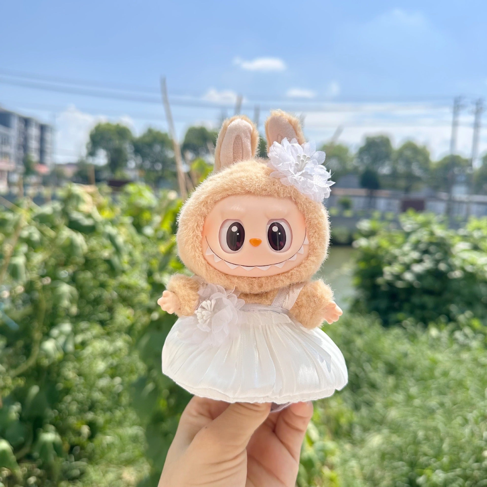 Clothes Only] Blind Box Sitting Parabu Doll Clothes Flower Bub Skirt suit Keychain LABUBU Clothes Beauty