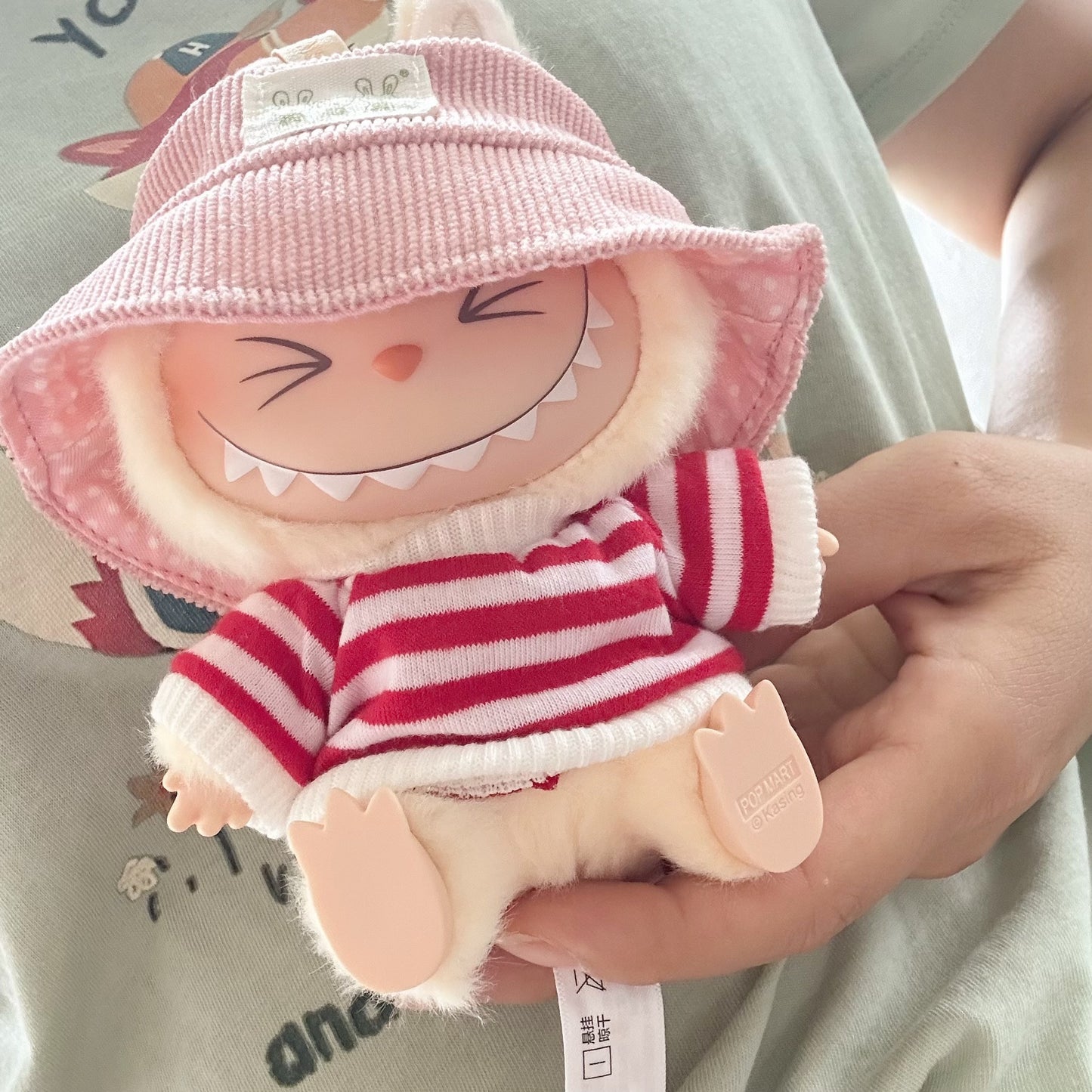 Clothes Only] POPMART Bubble Mart LABUBU Sit Second Generation Vinyl Doll Clothes Striped Shirt suit