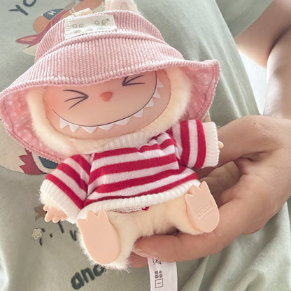 Clothes Only] POPMART Bubble Mart LABUBU Sit Second Generation Vinyl Doll Clothes Striped Shirt suit