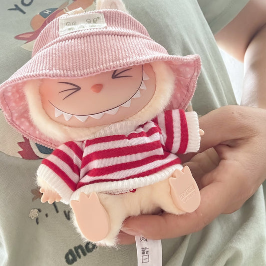 Clothes Only] POPMART Bubble Mart LABUBU Sit Second Generation Vinyl Doll Clothes Striped Shirt suit