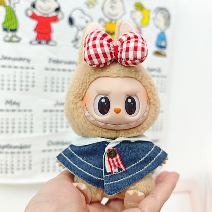 Labubu Doll Denim Shawl & Black Leather Skirt Outfit for 1st-3rd Gen Pendants