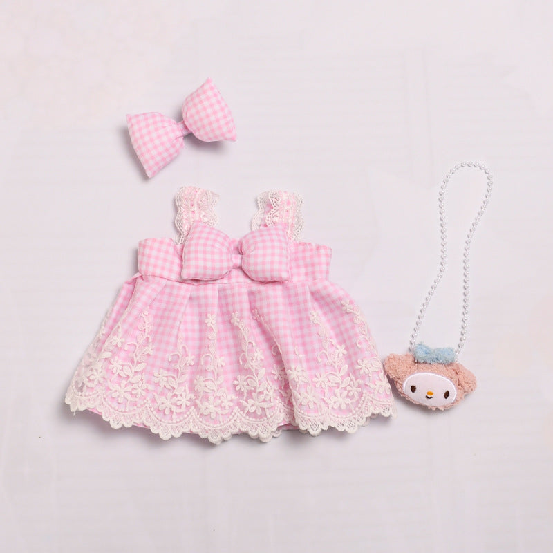 Only clothes] 38cm cloth vinyl doll clothes for bow strap skirt Labubu change doll clothes