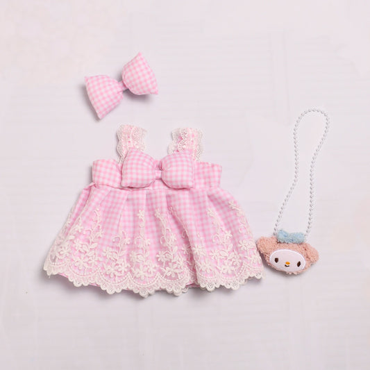 Only clothes] 38cm cloth vinyl doll clothes for bow strap skirt Labubu change doll clothes