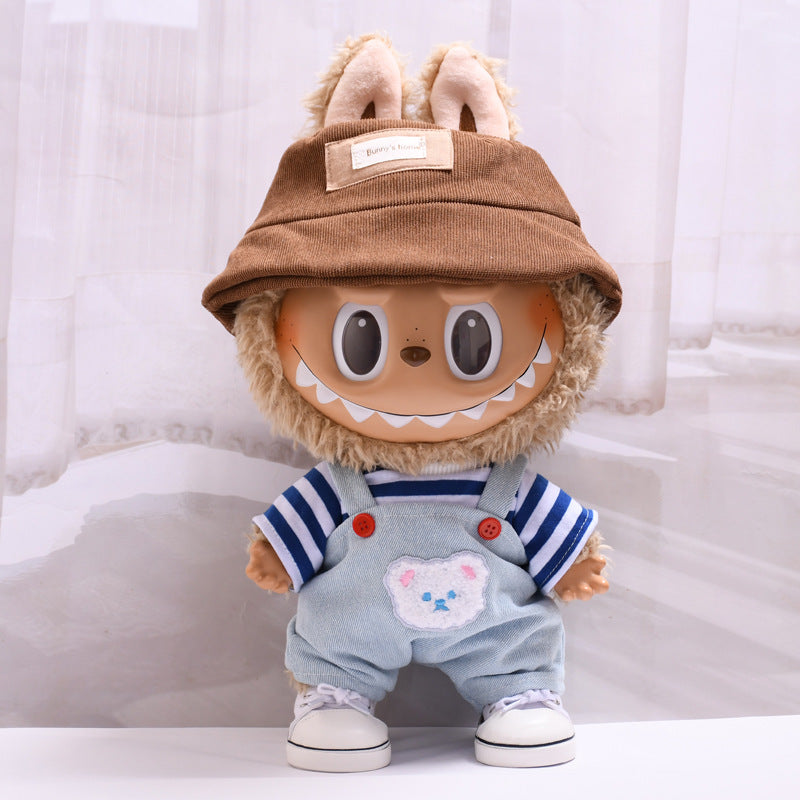 Only clothes] 38cm labubu doll blue striped bear suspenders Labubu changed to replace clothes