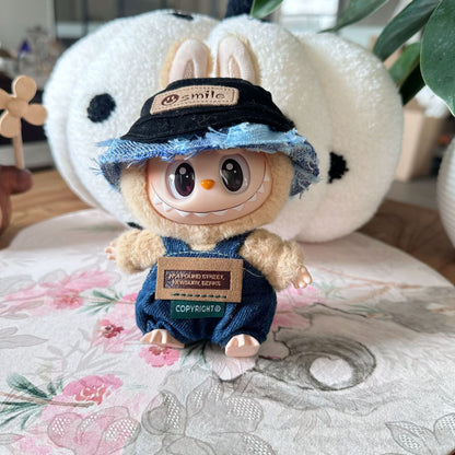 Clothes Only] Second Generation Blind Box Sitting Party Rag Clothes LABUBU Doll Cowboy Hat Strap Pants suit