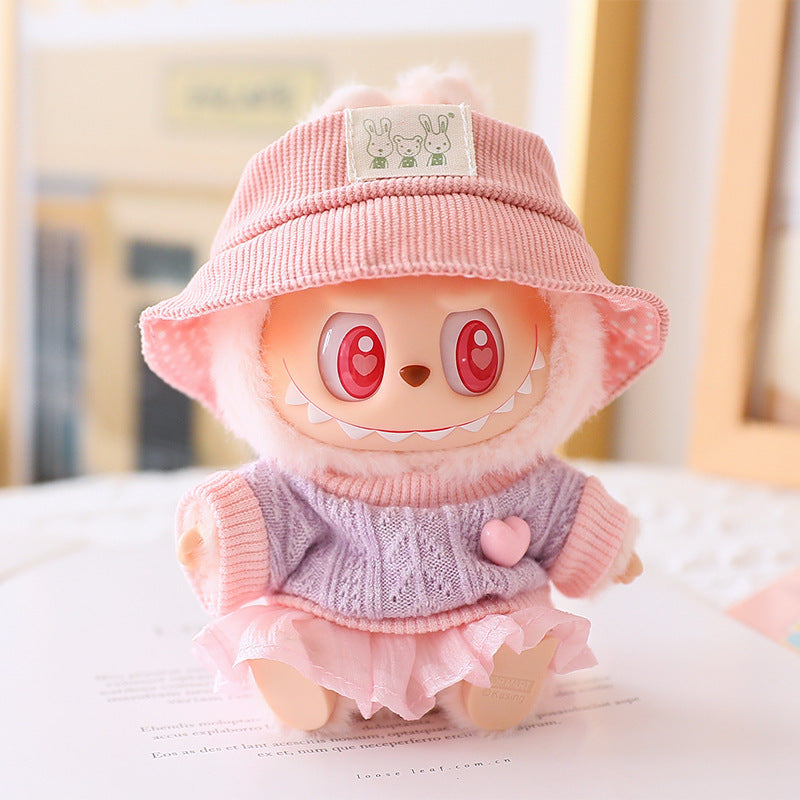 The second generation of Labubu cloth vinyl face blind box pendant sit party doll sweater gauze skirt hat shoes