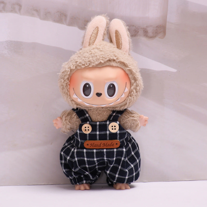 Labubu Doll Baby Clothes Outfit - 17cm Houndstooth Suspenders & Pants