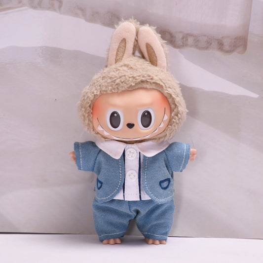 Labubu Pendant Doll Clothes - Blue Denim Jacket Two-Piece Set for 17cm Doll