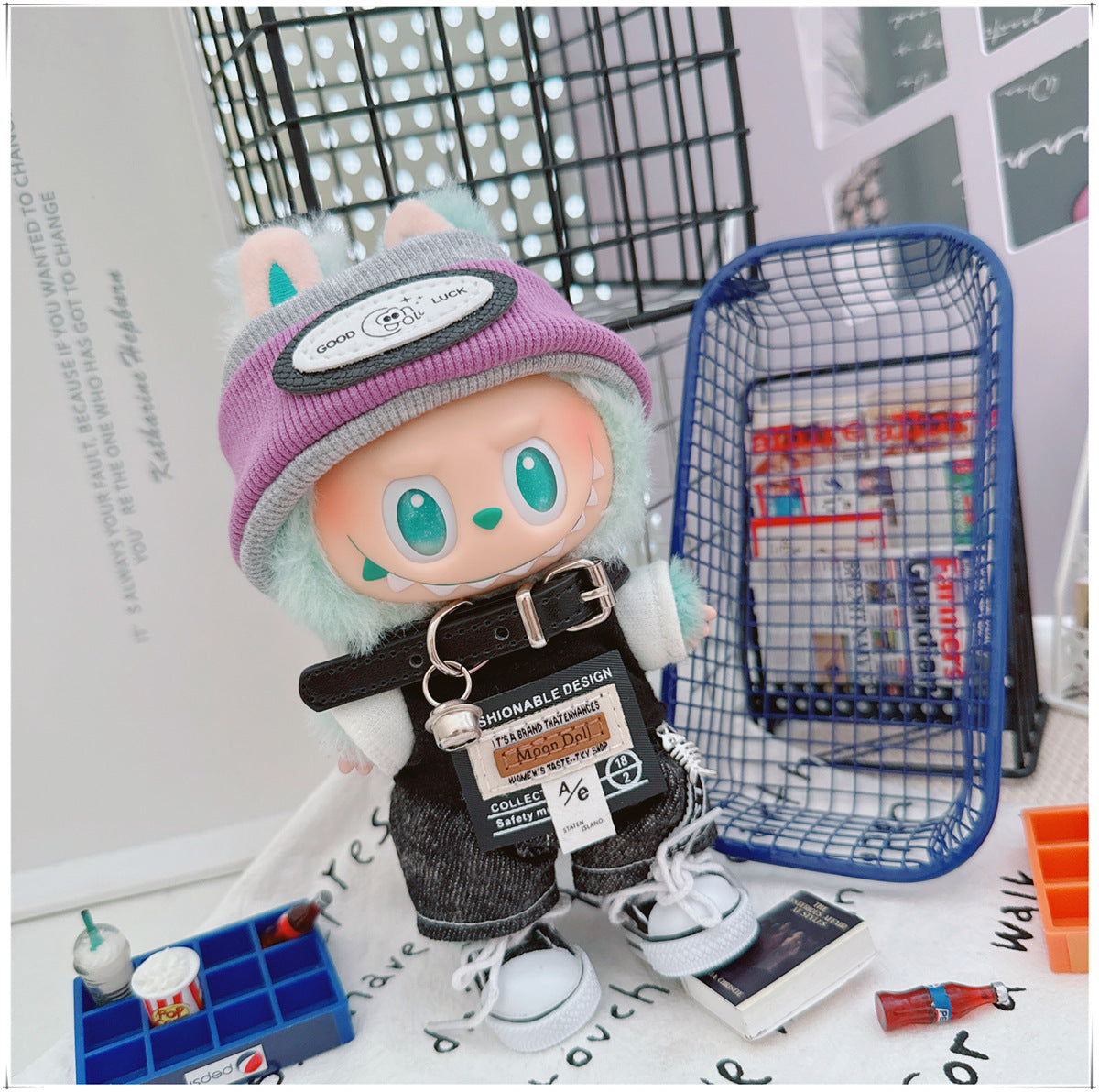Labubu 17cm Doll Trendy Smoke Purple T-Shirt & Shorts Outfit