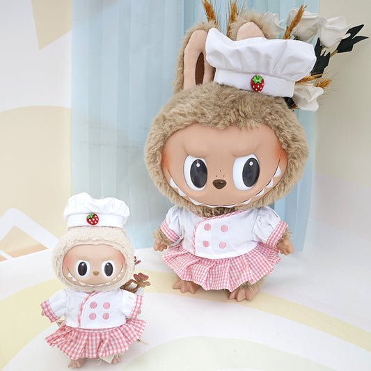 Pink Plaid Chef Uniform Suitable for Labubu Doll Clothes Replacement Labubu Little Chef Pendant Doll Clothes Replacement Set