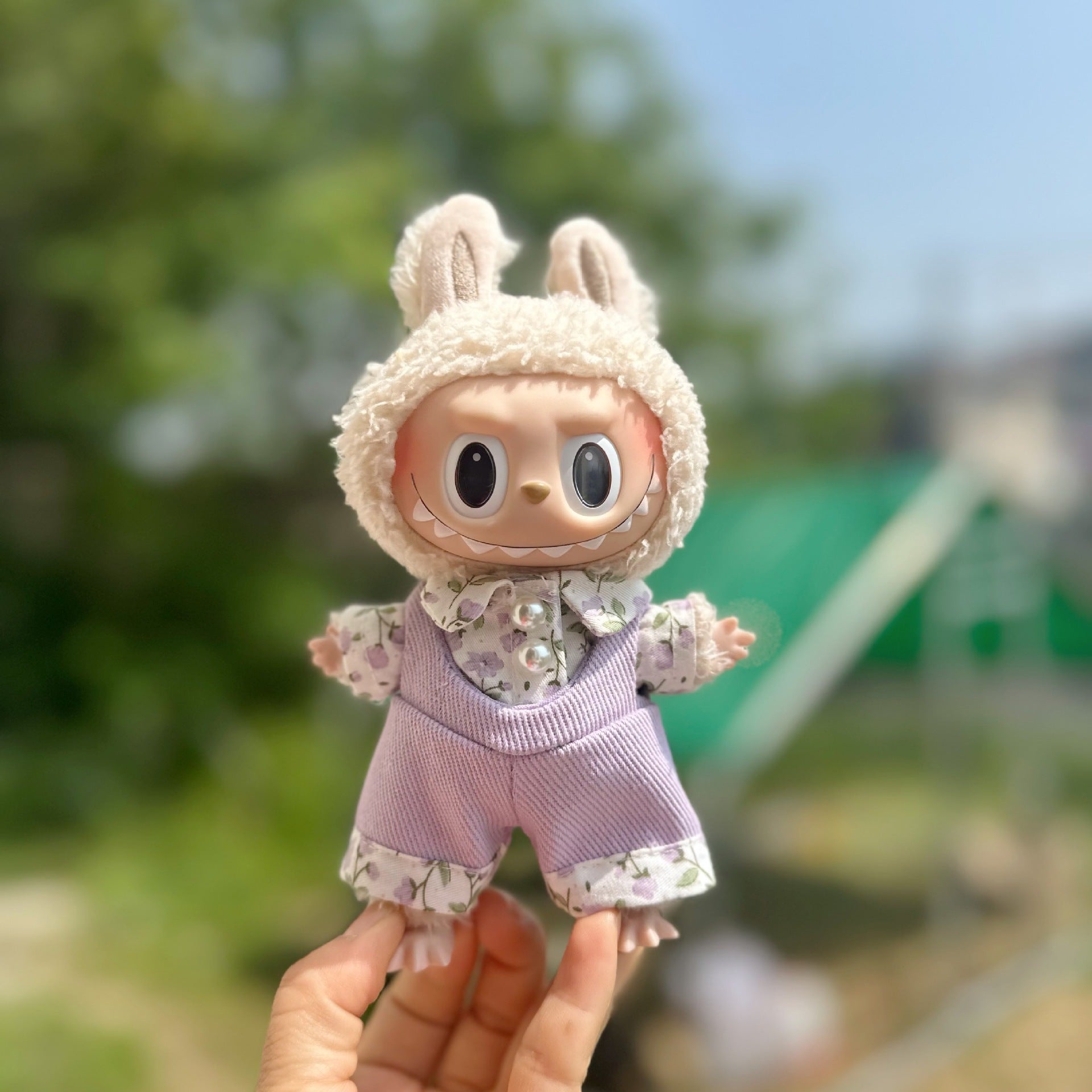 Only clothes] 15CM doll clothes pendant cloth clothes purple floral suspenders suit LABUBU skirt