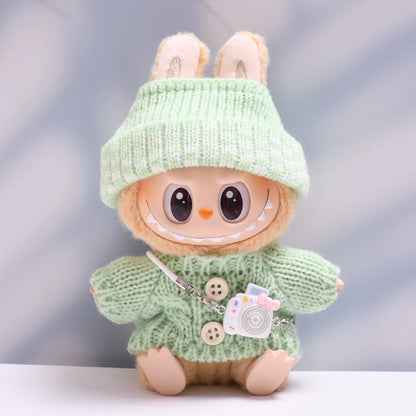 Labubu Doll Button Sweater & Hat Outfit Set for 1st & 2nd Gen Pendants