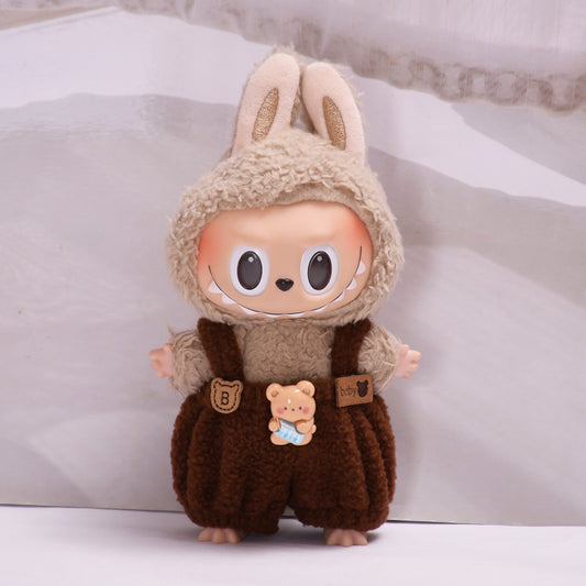Pants Only] Macaron labubu Pendant Clothes Bear Brown Suspenders 17cm Labu Lovely Pants