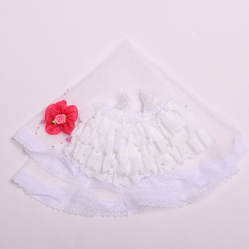 Labubu Doll Wedding Dress Outfit for 38cm Vinyl Doll - White & Black Plaid