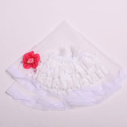 Labubu Doll Wedding Dress Outfit for 38cm Vinyl Doll - White & Black Plaid