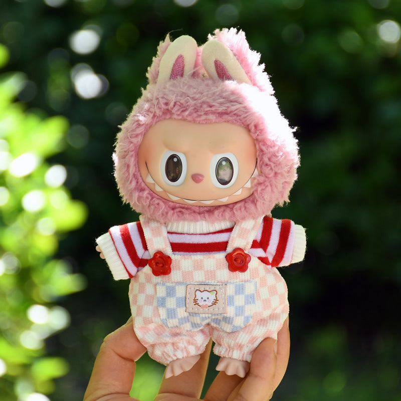 Only clothes] blind box 17cm pendant cloth cloth clothes plaid suspenders vinyl labubu cute baby pants
