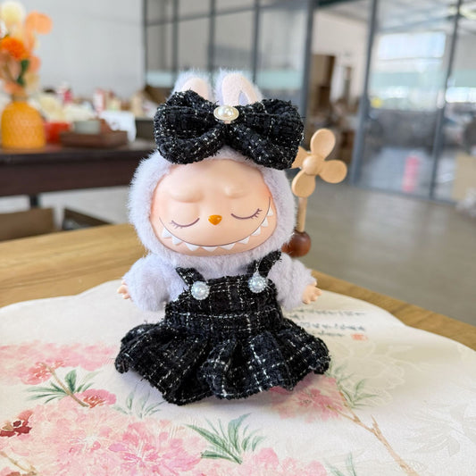 Clothes Only] Blind Box Rab Cloth Doll Dress for Blue Flower Sea Strap Skirt LABUBU Clothes New Style Black Dress