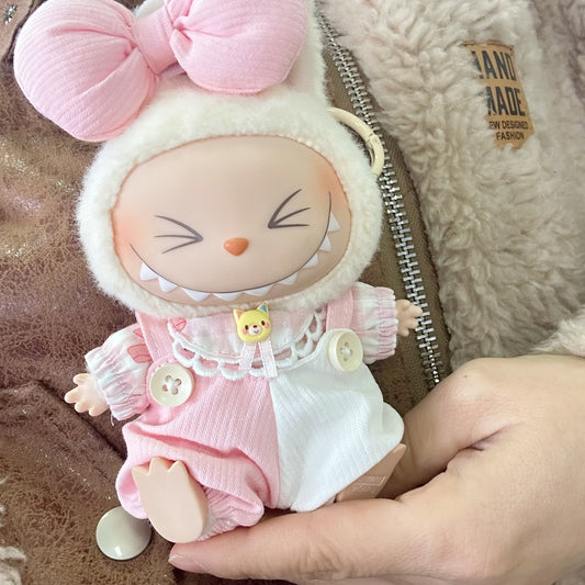 MACARO Rab Cloth Clothes Spring New Pink White Kitten Strap Suit Second Generation LABUBU Doll Cute