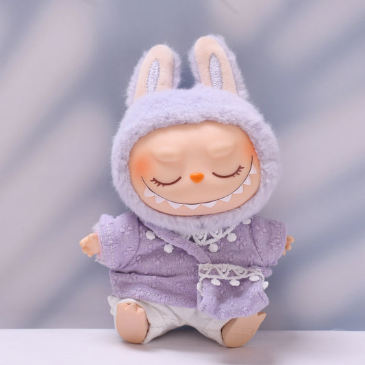 Labubu Doll Knitted Outfit with Four-Petal Flower - Pink & Purple