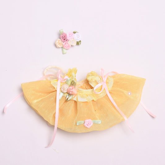 Labubu Doll Yellow Ribbon Gauze Skirt Outfit with Headwear